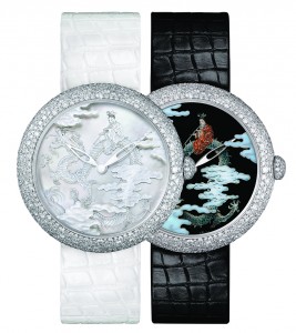 Quadranti in madrperla incisa con scene giapponesi