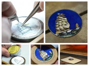 momenti della lavorazione con smalti cloisonnées