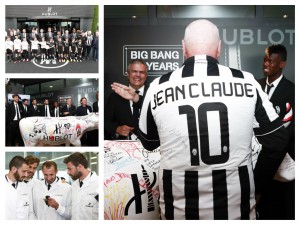 I giocatori della Juventus in visita da Hublot  e Jean Claude Biver indossa la mitia maglia n°1o