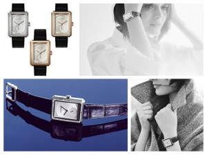 Chanel ha scelto per la collezione Boy Friend casse rettangolari smussate in oro bianco o beige