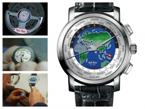 GMT di Paul Picot in acciaio, sul quadrante il mondo in smalti policromi