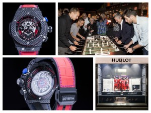 L'Hublot Unico dedicato al Bayern Monaco, la vetrina della boutique Hublot e la partita di calcio-balilla alla quale ha preso parte anche il CEO di Hublo