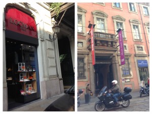 La boutique Locman a lato dell'ingreso del Grand Hotel e il Museo Poldi Pezzoli