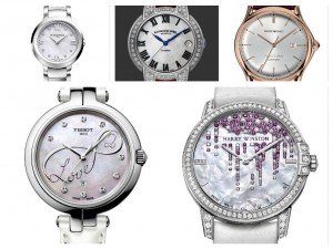 IN SENSO ORARIO DALL'ALTO BAUME&MERCIER, RAYMOND WEIL, EMPORIO ARMANI, HARRY WINSTON, TISSOT
