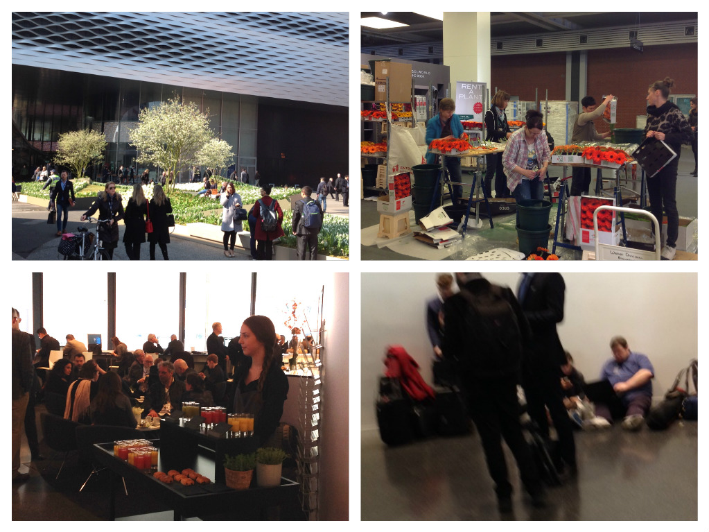 Le aiuole all'esterno e fioraie che preparano i mazzi nella Halle 2